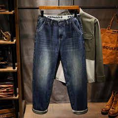 Gerade, lockere, elastische Jeans für Herren in Übergröße, Baggy-Stretch-Jeans, Jeans mit elastischem Bund