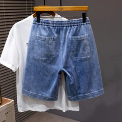 Plus Size Men's Elastic Waist Drawstring Denim Shorts