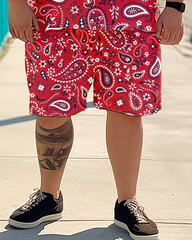 Men's Cashew Flower Plus Size T-Shirt Set, Men's Casual Suit