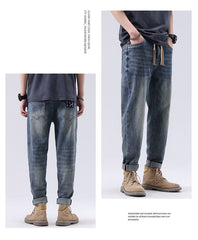 Plus Size Men's Retro Stretched Thin Jeans