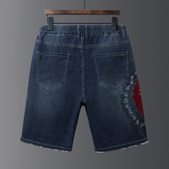 Plus Size Men's Indians Pattern Embroideryed Knee Jeans