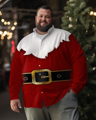 Men's Santa Claus Belt Pattern Plus Size Long Sleeve Shirt
