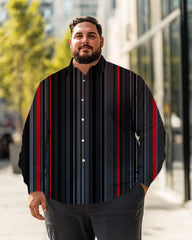 Men's Vertical stripes black/grey/red Plus Size Long Sleeve Shirt , Button Down Shirt