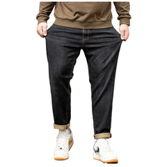 Plus Size Men's Loose Stretched Winter Jeans,Minimalist Jeans