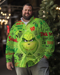 Men's Christmas Grinch Print Plus Size Long Sleeve Shirt