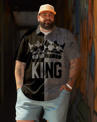 Men's Crown Graphic Print Short Sleeve Polo Shirt, Summer Vacation Casual Shirts , Casual Breathable Summer Tops