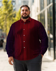 Men's Vertical stripes black/red Plus Size Long Sleeve Shirt , Button Down Shirt