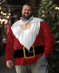 Men's Christmas Elf Costume Printed Plus Size Long Sleeve Shirt