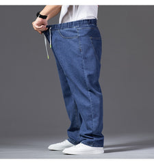 Baggy-Jeans für Herren in Übergröße mit elastischem Bund, Jeans mit weitem Bein, Dad-Jeans