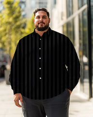 Men's Vertical stripes black/grey Plus Size Long Sleeve Shirt , Button Down Shirt