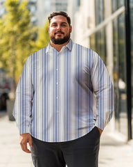 Men's Vertical stripes light blue/white Plus Size Long Sleeve Shirt , Button Down Shirt