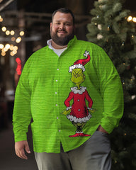 Men's Christmas Grinch Costume Printed Plus Size Long Sleeve Shirt