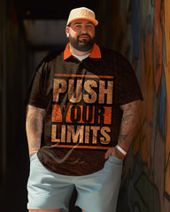 Men's Push Your Limit Print Short Sleeve Polo Shirt, Summer Vacation Casual Shirts , Casual Breathable Tops,Gifts for Men