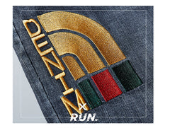 Plus Size Men's Elasticated Waistband Winter Jeans, Embroidered Jeans