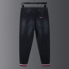 Plus Size Men's Elasticated Waistband Jeans, Stretch Harlem Jeans,Winter Denim Pants