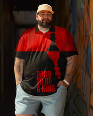 Men's Born To Be A King Print Short Sleeve Polo Shirt, Summer Vacation Casual Shirts , Casual Breathable Tops,Gifts for Men