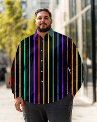 Men's vertical rainbow Plus Size Long Sleeve Shirt , Button Down Shirt