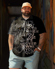 Men's 3D Lion Pattern Print Short Sleeve Polo Shirt, Summer Vacation Casual Shirts , Casual Breathable Tops, Vintage Clothing