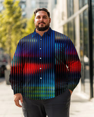 Men's vertical stripes Plus Size Long Sleeve Shirt , Button Down Shirt