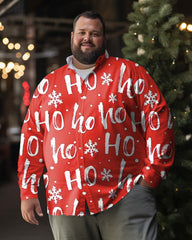 Men's Merry Christmas Snowflake Red Hoho Plus Size Long Sleeve Shirt