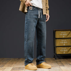 Jean droit à jambe large avec cordon de serrage et taille élastique pour homme grande taille