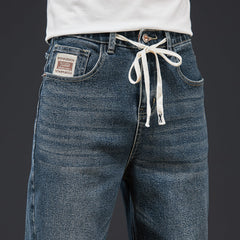 Jean droit à jambe large avec cordon de serrage et taille élastique pour homme grande taille