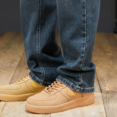 Jean droit à jambe large avec cordon de serrage et taille élastique pour homme grande taille