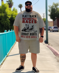 T-shirt et short grande taille pour homme avec imprimé course de moto sur piste plate