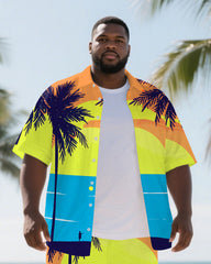 Hawaiian Palm Tree Men's Plus Size Pockets Shirt Shorts Suit