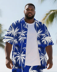 Hawaiian Coco Tree Pattern Men's Plus Size Pockets Shirt Shorts Suit