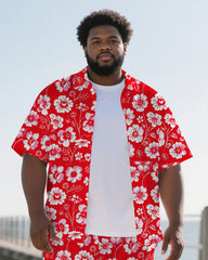 Hawaiian Floral Pattern Men's Plus Size Pockets Shirt Shorts Suit