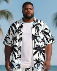 Hawaiian Coco Tree Pattern Men's Plus Size Pockets Shirt Shorts Suit