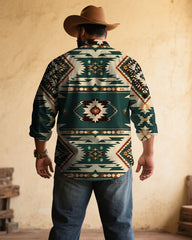 Men's Vintage Native American Patterns Printed Plus Size Long Sleeve Shirt