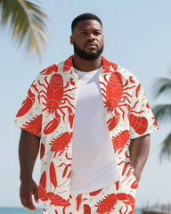 Hawaiian Crayfish pattern Men's Plus Size Pockets Shirt Shorts Suit