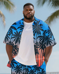 Hawaiian Palm Tree Men's Plus Size Pockets Shirt Shorts Suit