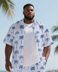 Hawaiian Coco Tree Pattern Men's Plus Size Pockets Shirt Shorts Suit