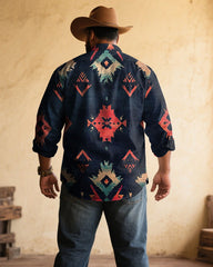 Men's Vintage Native American Patterns Printed Plus Size Long Sleeve Shirt