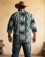 Men's Vintage Western Style Printed Plus Size Long Sleeve Shirt