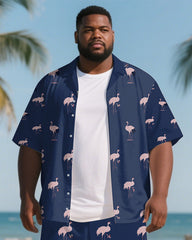 Hawaiian Flamingos Pattern Men's Plus Size Pockets Shirt Shorts Suit