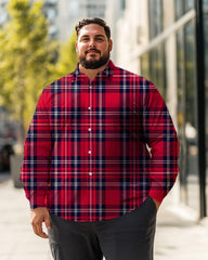Men's Red Plaid Plus Size Long Sleeve Shirt , Button Down Shirt