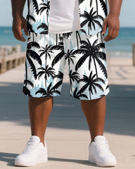 Hawaiian Coco Tree Pattern Men's Plus Size Pockets Shirt Shorts Suit