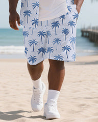 Hawaiian Coco Tree Pattern Men's Plus Size Pockets Shirt Shorts Suit