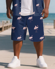 Hawaiian Flamingos Pattern Men's Plus Size Pockets Shirt Shorts Suit