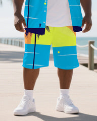 Hawaiian Palm Tree Men's Plus Size Pockets Shirt Shorts Suit