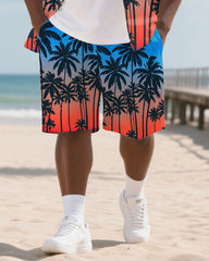 Hawaiian Palm Tree Men's Plus Size Pockets Shirt Shorts Suit