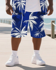 Hawaiian Coco Tree Pattern Men's Plus Size Pockets Shirt Shorts Suit