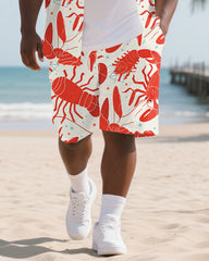 Hawaiian Crayfish pattern Men's Plus Size Pockets Shirt Shorts Suit