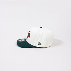 NEW ERA EXCLUSIVE A-FRAME CHROME/ FOREST GREEN ATLANTA BRAVES SNAPBACK W/ 2000 ALL STAR GAME SIDE PATCH