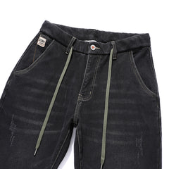Plus Size Men's Casual Elasticated Waistband Jeans , Winter Denim Pants