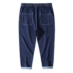 Jean en denim à taille élastique avec cordon de serrage pour homme, pantalon sarouel ample, pantalon en denim de printemps, grande taille